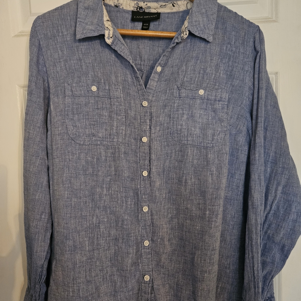 Lane Bryant Chambray Women's Blue Button-Down Shirt Size 18/20